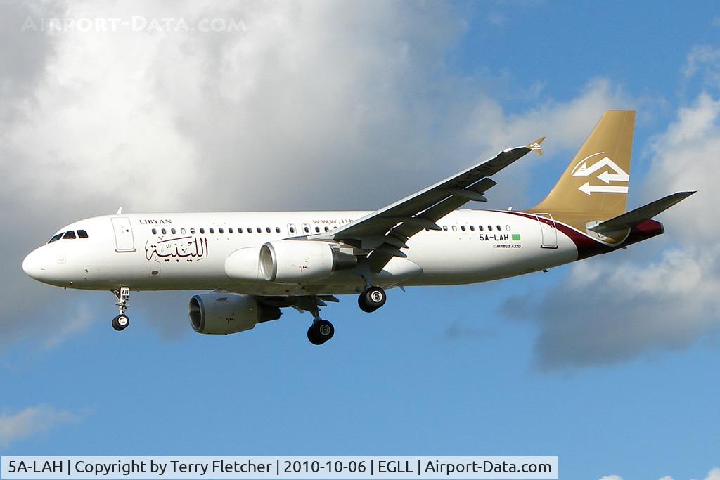 5A-LAH, 2010 Airbus A320-214 C/N 4405, 2010 Airbus Industries A320-214, c/n: 4405 of Libyan Arab Airlines at Heathrow