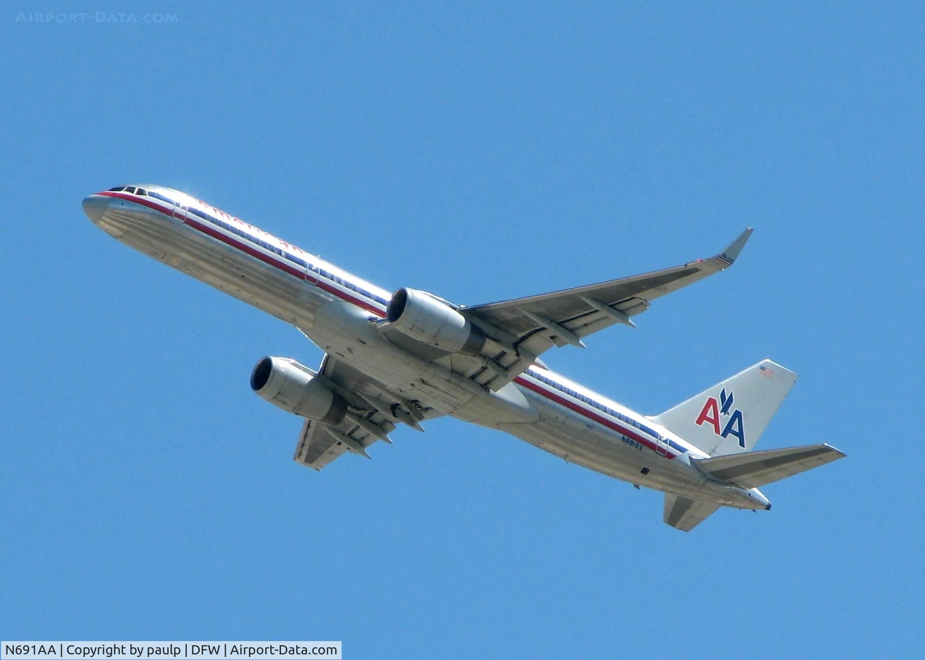 N691AA, 1993 Boeing 757-223 C/N 25697, Climbing off of 36R at DFW.