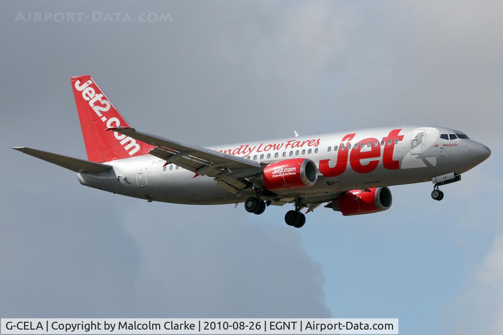 G-CELA, 1986 Boeing 737-377(QC) C/N 23663, Boeing 737-377 on approach to Newcastle Airport, August 2010.