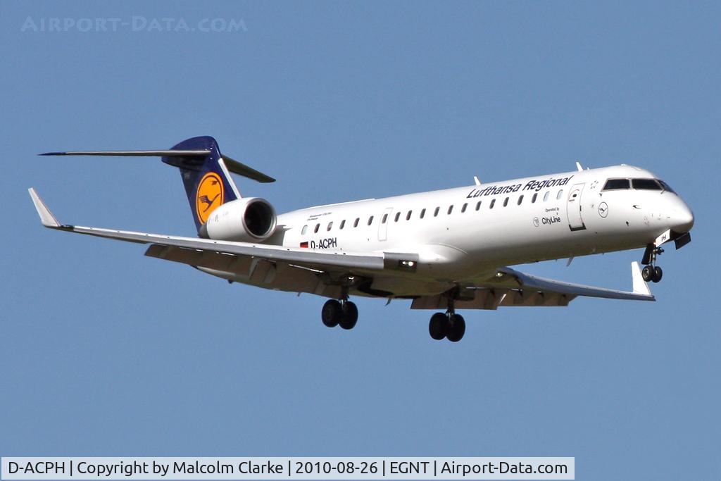D-ACPH, 2002 Canadair CRJ-701ER (CL-600-2C10) Regional Jet C/N 10043, Canadair CL-600-2C10 Regional Jet CRJ-701ER on Approach to Newcastle Airport, August 2010.