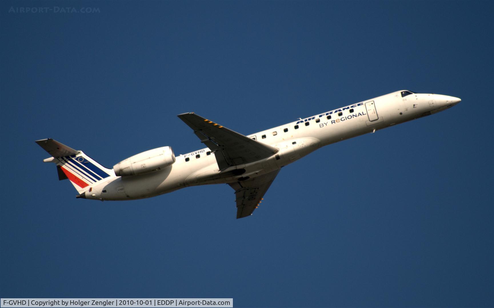 F-GVHD, 1999 Embraer ERJ-145LR (EMB-145LR) C/N 145178, Leaving LEJ at a blue sky.....