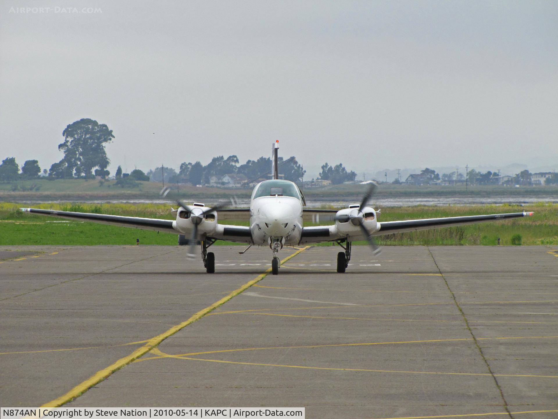 N874AN, 1993 Beech 58 Baron C/N TH-1681, Head-on shot of IFTA/International Flight Training Academy (ANA Japan Airlines) 1993 Beech 58 in from KBFL (Meadows Field/Bakersfield, CA)