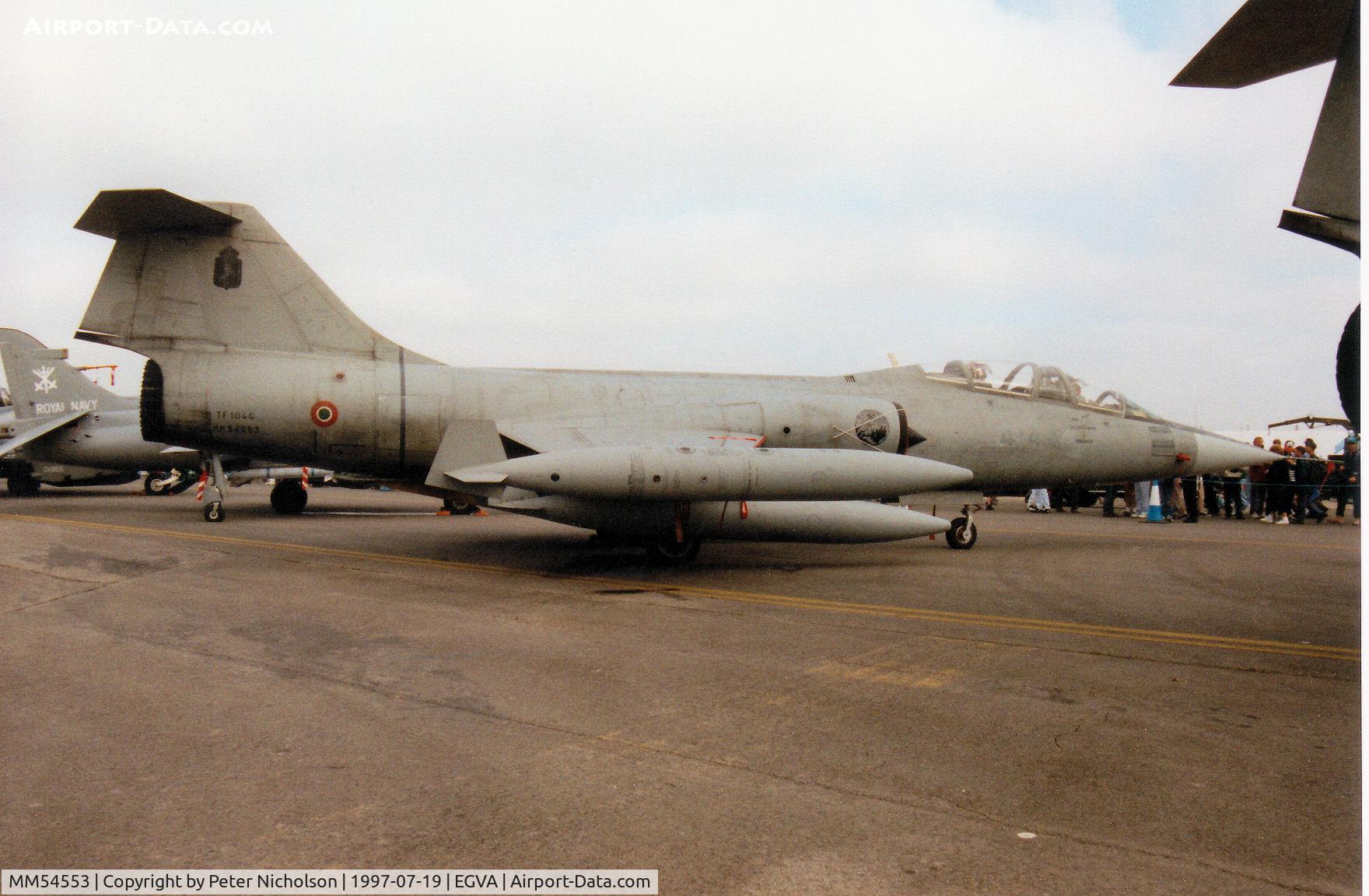 MM54553, 1961 Lockheed TF-104G Starfighter C/N 583D-5712, TF-104G Starfighter, callsign India 4251, of 4 Stormo on display at the 1997 Intnl Air Tattoo at RAF Fairford.
