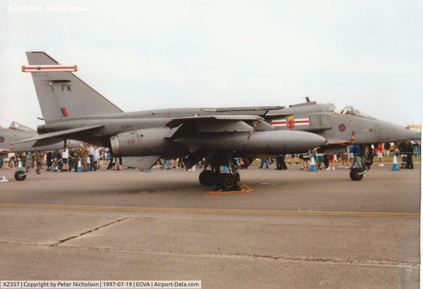 XZ357, 1976 Sepecat Jaguar GR.1A C/N S.124, Jaguar GR.1A, callsign Havoc, of 41 Squadron at RAF Coltishall on display at the 1997 Intnl Air Tattoo at RAF Fairford.