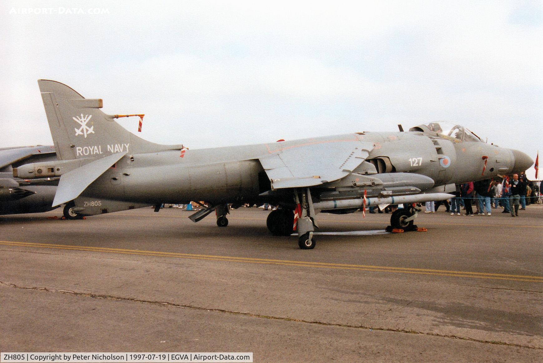 ZH805, 1997 British Aerospace Sea Harrier F/A.2 C/N NB10, Sea Harrier F/A.2, callsign Satan 1, of 800 Squadron on display at the 1997 Intnl Air Tattoo at RAF Fairford.