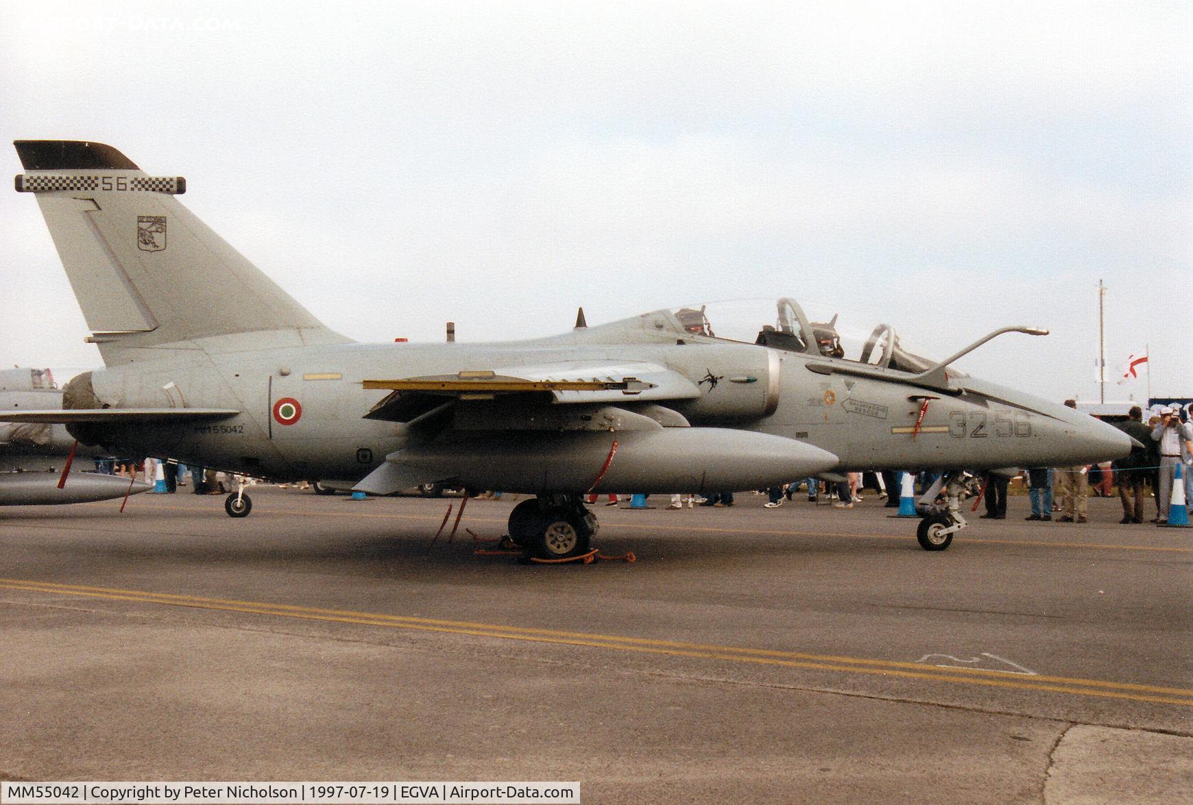 MM55042, AMX International AMX-T C/N IT017, AMX-T Centaur, callsign India 5044, of 32 Stormo/101 Gruppo Italian Air Force on display at the 1997 Intnl Air Tattoo at RAF Fairford.