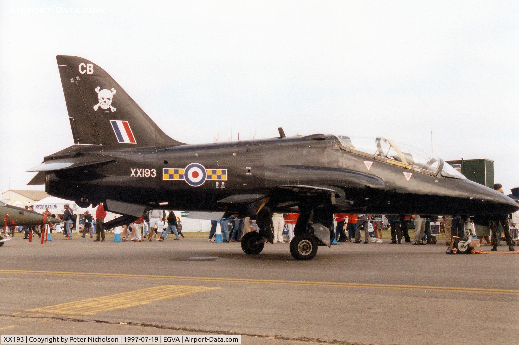 XX193, 1978 Hawker Siddeley Hawk T.1A C/N 040/312040, Hawk T.1A, callsign Archer 2, of 100 Squadron at RAF Leeming on display in the static park at the 1997 Intnl Air Tattoo at RAF Fairford.