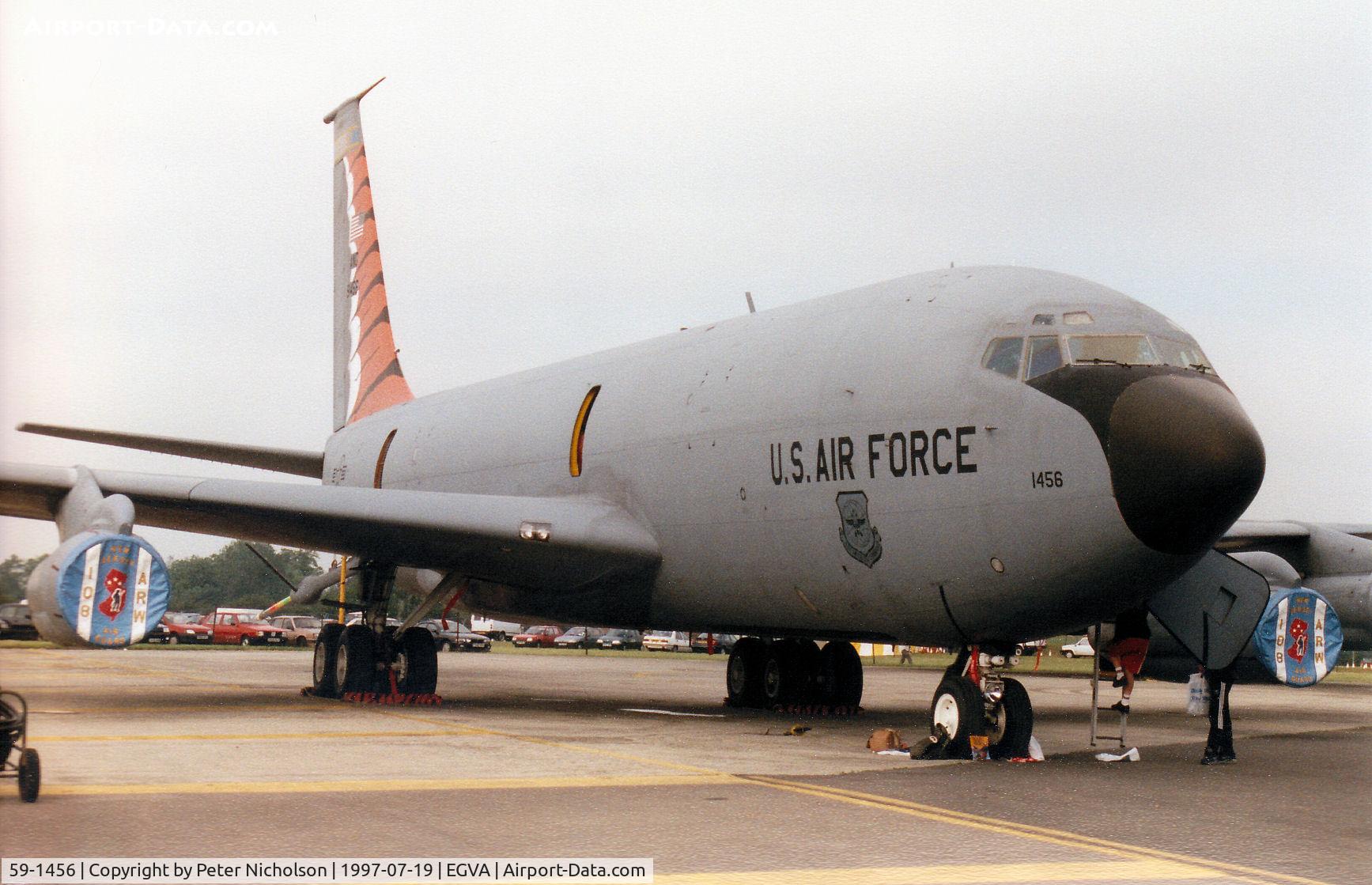 59-1456, 1959 Boeing KC-135E Stratotanker C/N 17944, KC-135E Stratotanker, callsign Jersey 07, of 141st Air Refuelling Squadron/108th Air Refuelling Wing at McGuire AFB on display at the 1997 Intnl Air Tattoo at RAF Fairford.