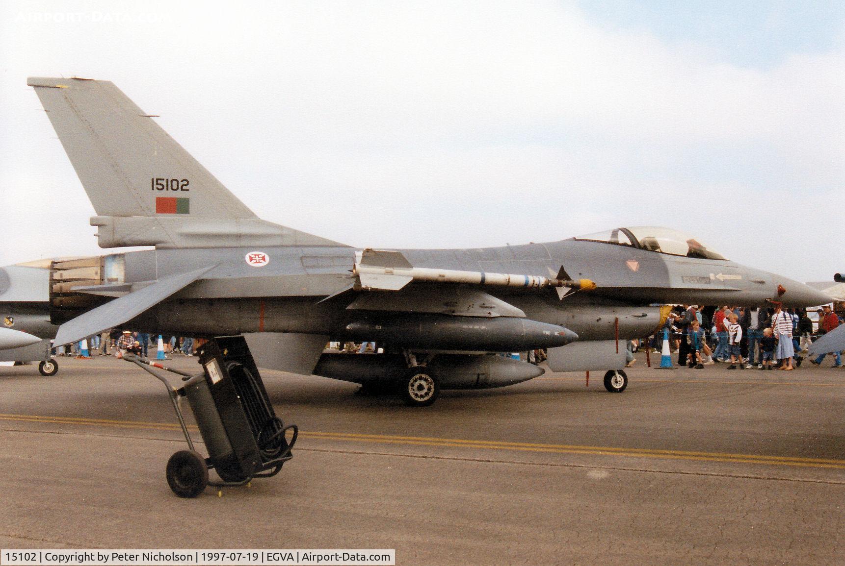 15102, Lockheed F-16AM Fighting Falcon C/N AA-2, F-16A Falcon of 201 Esquadron Portuguese Air Force on display at the 1997 Intnl Air Tattoo at RAF Fairford.