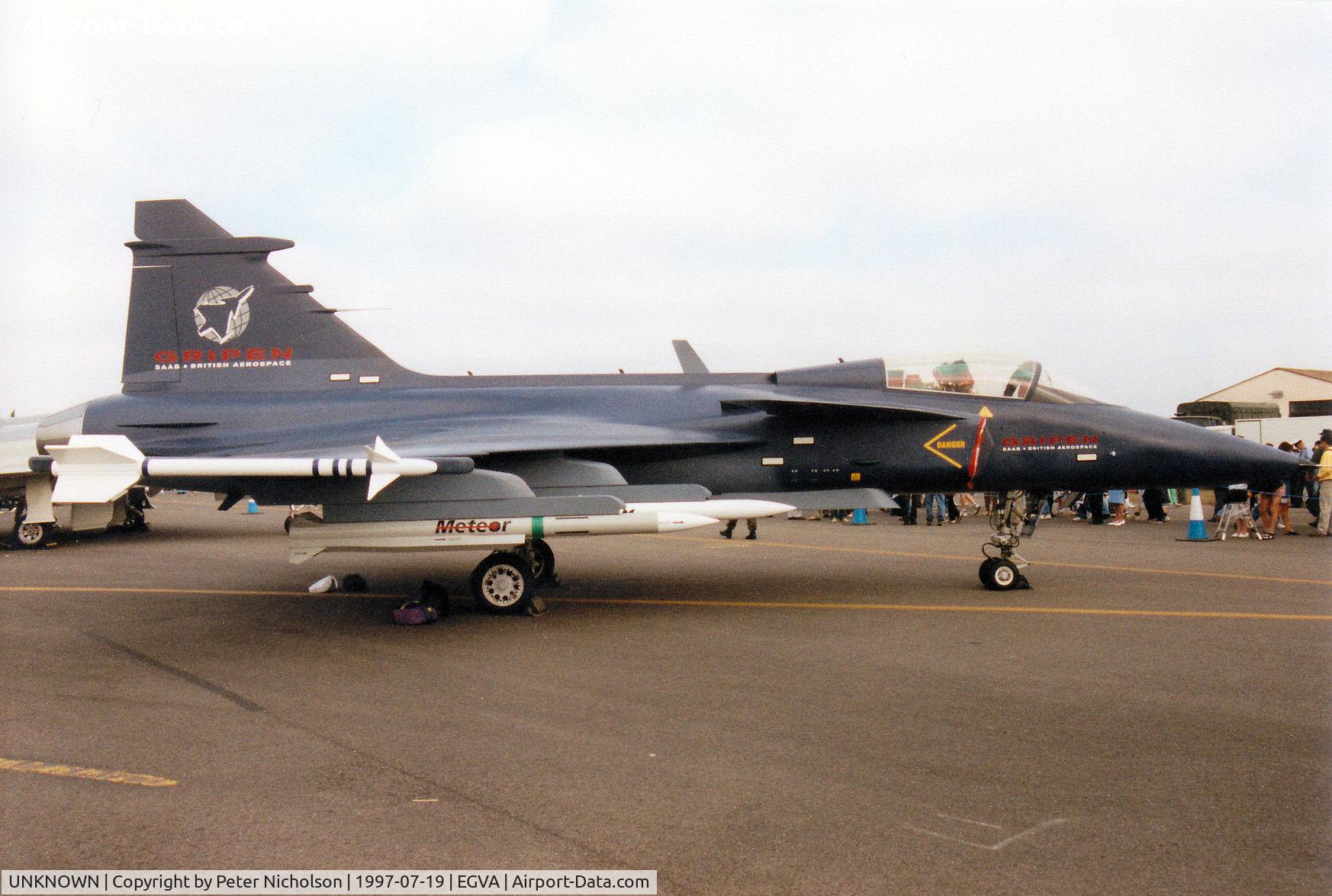 UNKNOWN, Miscellaneous Various C/N unknown, British Aerospace, in conjunction with Saab, displayed this Gripen replica at the 1997 Intnl Air Tattoo at RAF Fairford.