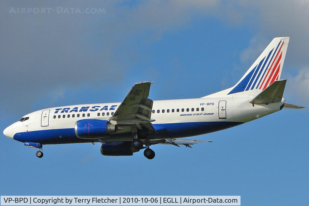 VP-BPD, 1991 Boeing 737-5K5 C/N 25062, Transaero's Boeing 737-5K5, c/n: 25062 landing at Heathrow