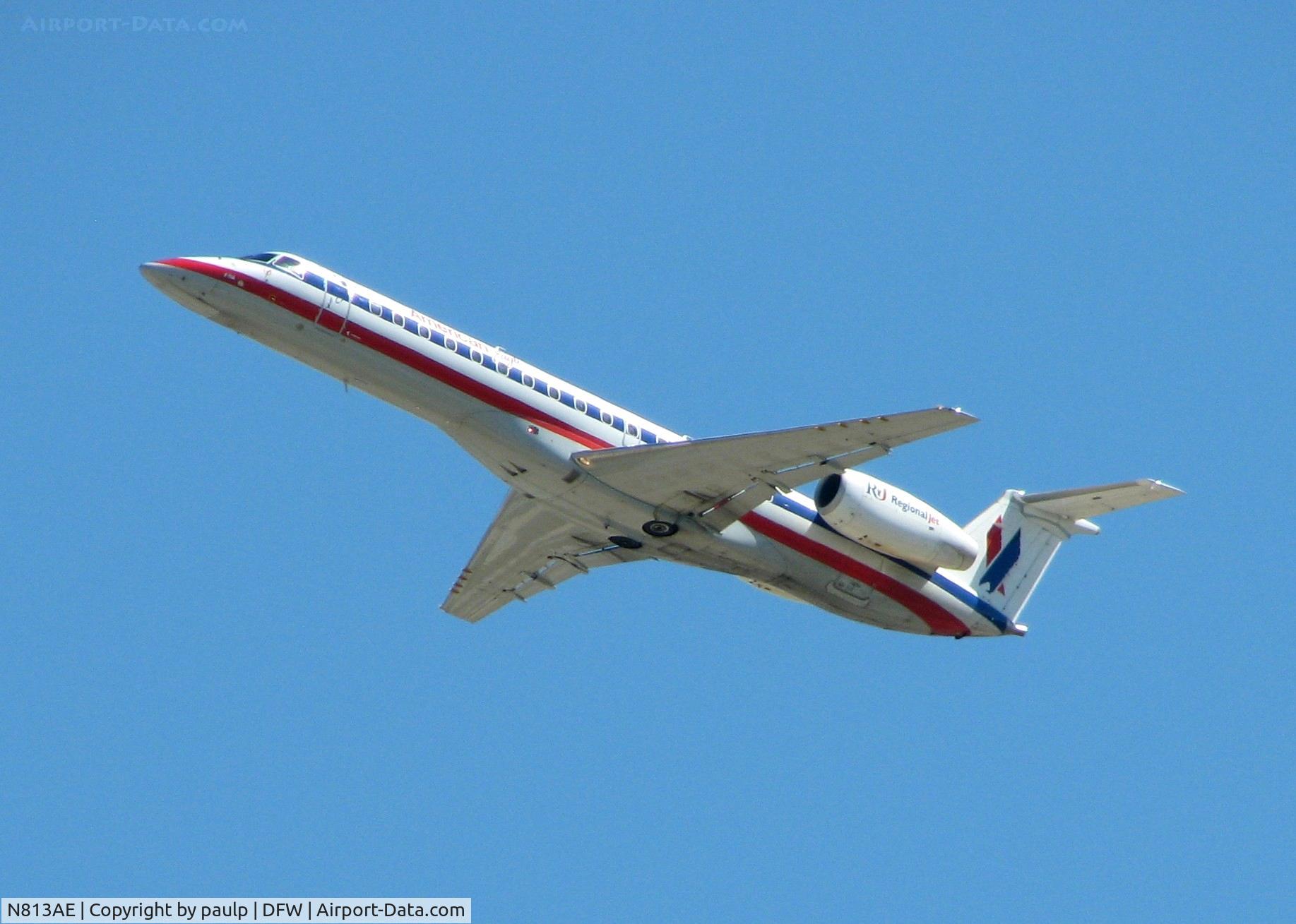 N813AE, 2001 Embraer ERJ-140LR (EMB-135KL) C/N 145539, Off of 36R at DFW.