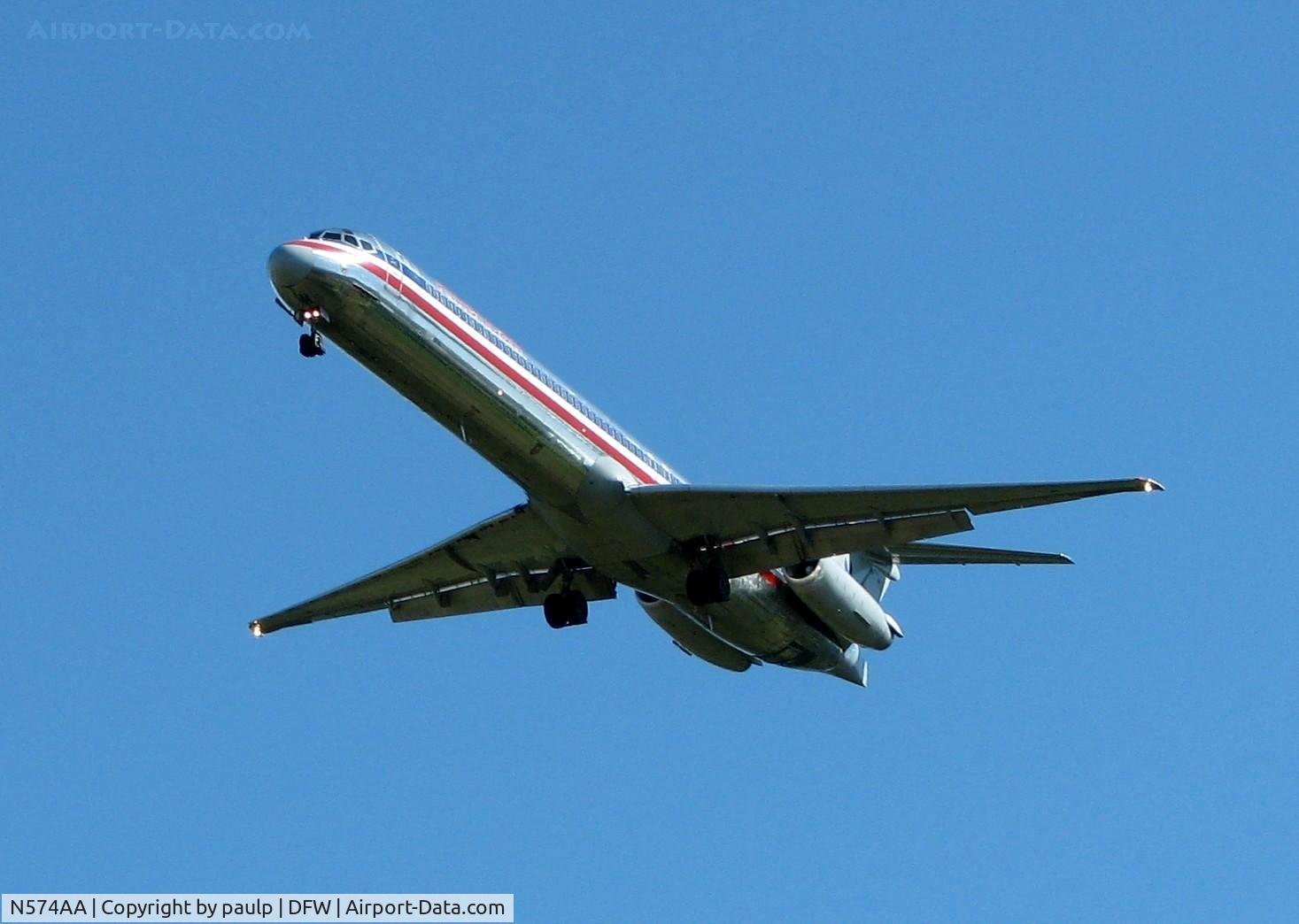 N574AA, 1991 McDonnell Douglas MD-82 (DC-9-82) C/N 53151, Landing on 36L at DFW.
