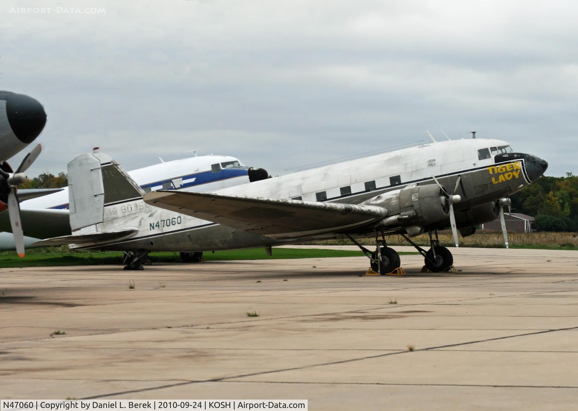 N47060, 1943 Douglas C-47A Skytrain C/N 19066, Sitting on the Basler Turbo Avaition ramp at Oshkosh, WI, awaiting either conversion or restoration.