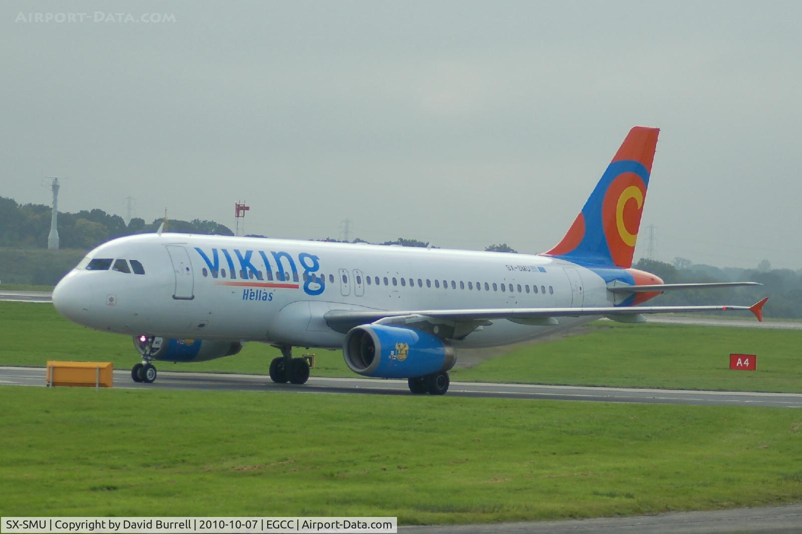 SX-SMU, 1993 Airbus A320-231 C/N 414, Viking Hellas Airbus A320-231 taxiing at Manchester Airport