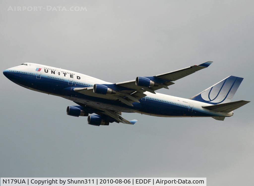 N179UA, 1991 Boeing 747-422 C/N 25158, Taking off rwy 25R