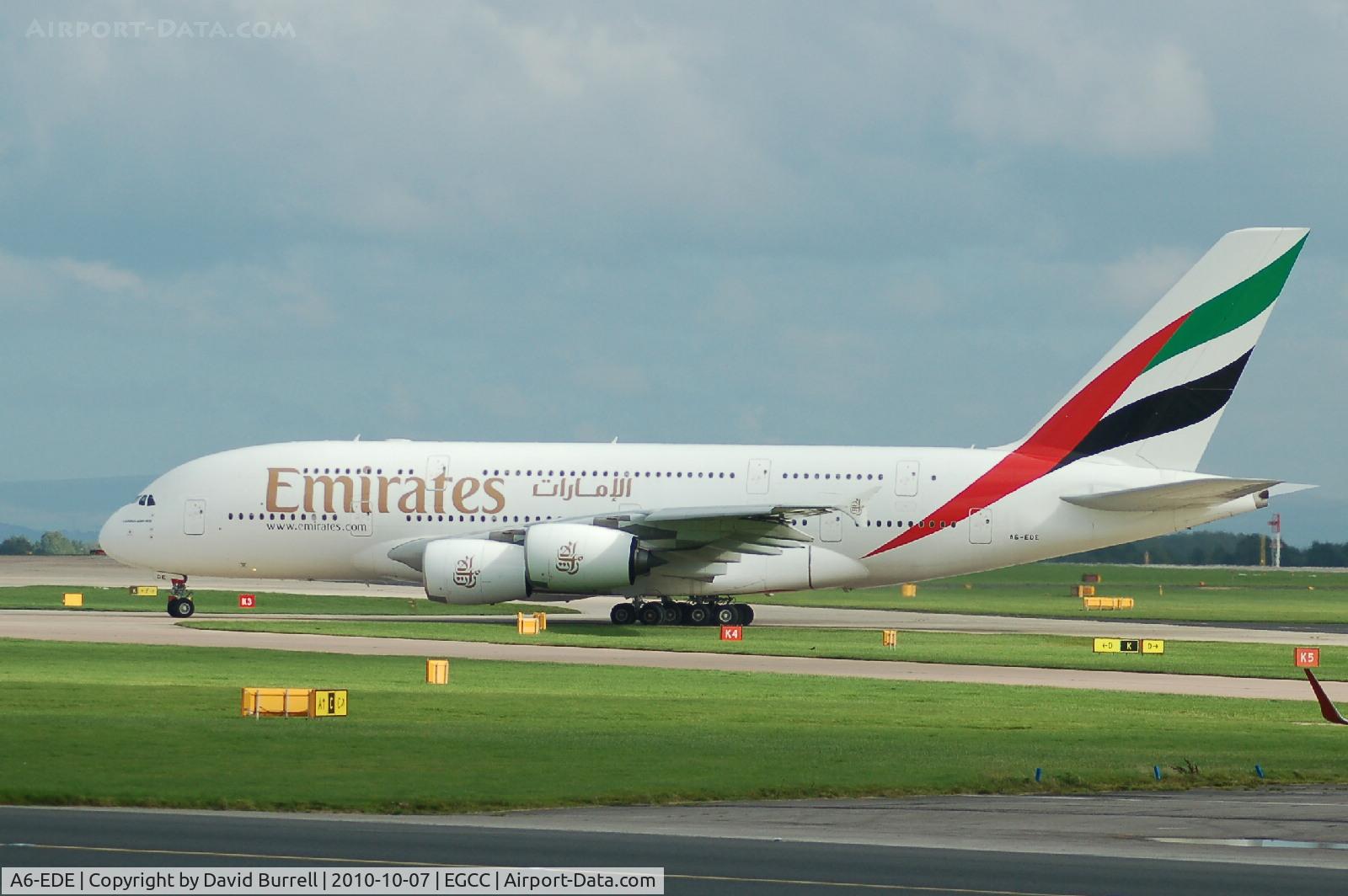 A6-EDE, 2008 Airbus A380-861 C/N 017, A6-EDE Emirates Airbus A380-861 Taxiing at Manchester Airport