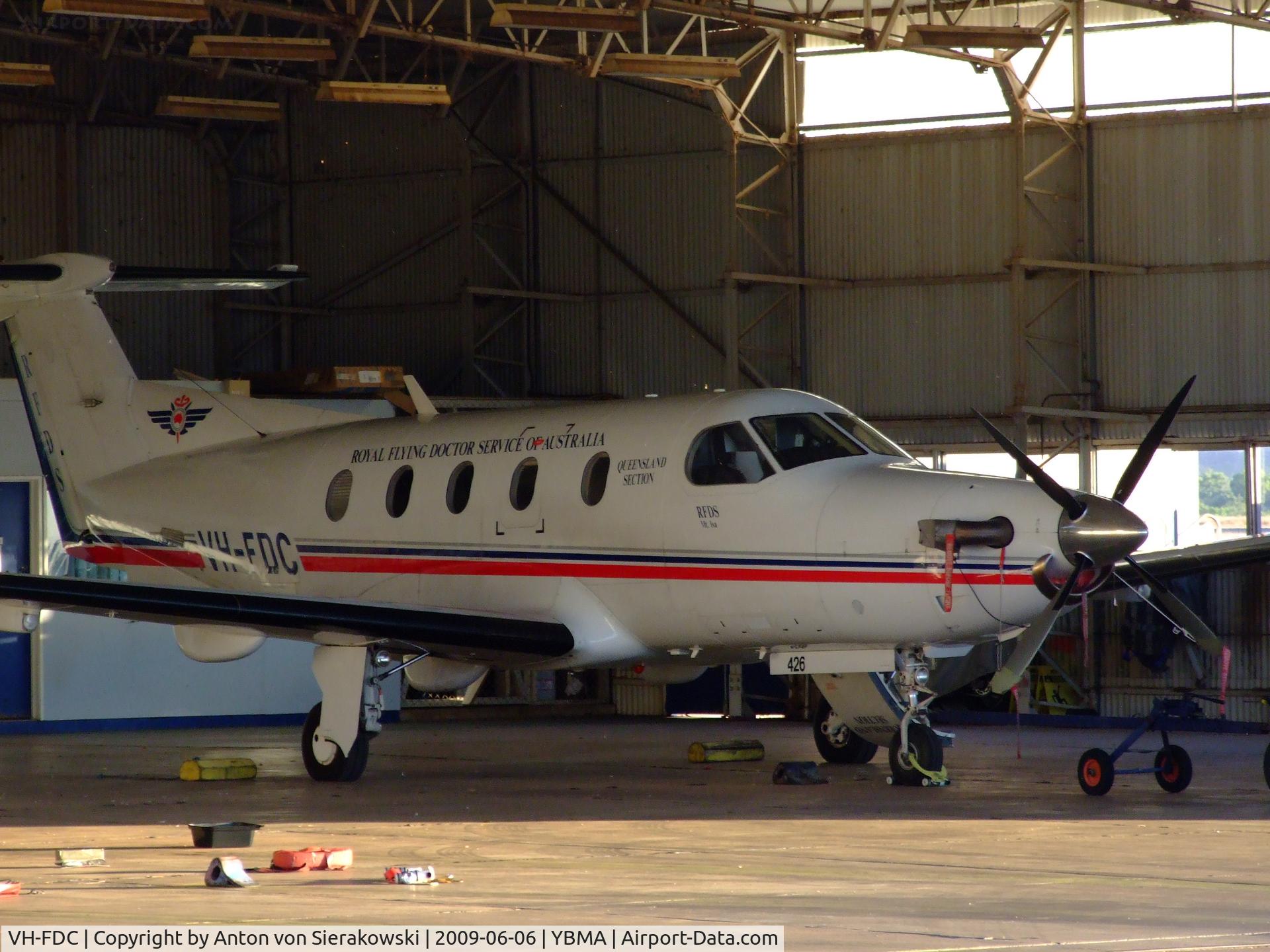 VH-FDC, 2001 Pilatus PC-12/45 C/N 426, VH-FDC @ YBMA Pilatus PC-12 in RFDS workshops