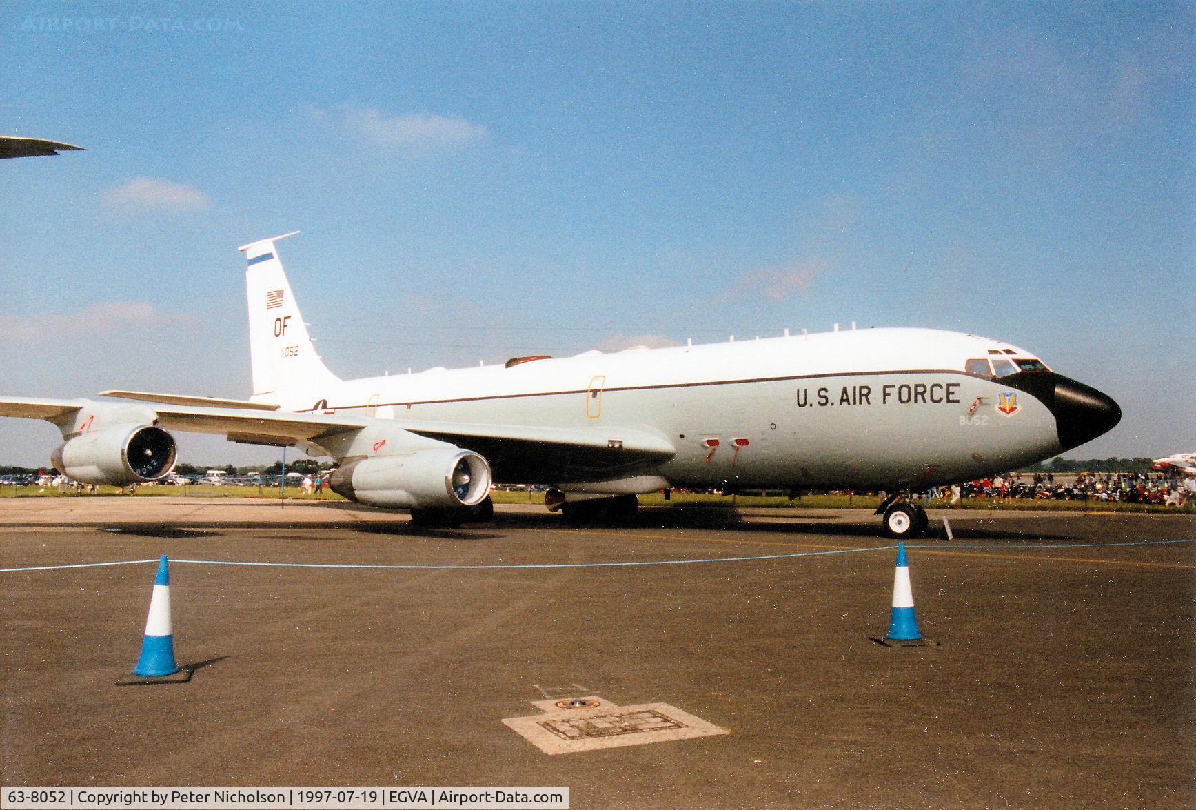 63-8052, 1963 Boeing EC-135C Stratotanker C/N 18669, EC-135C Stratotanker, callsign Look 98, of 7th Airborne Command and Control Squadron/55 Wing at Offutt AFB on display at the 1997 Intnl Air Tattoo at RAF Fairford.