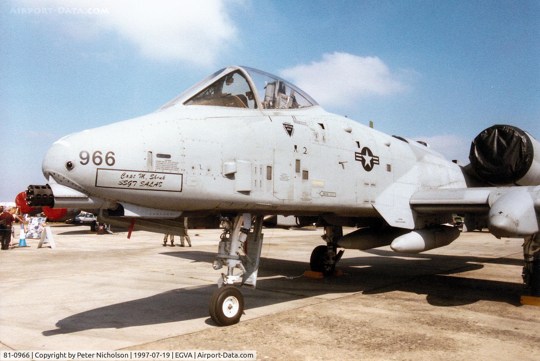 81-0966, 1981 Fairchild Republic A-10A Thunderbolt II C/N A10-0661, Another view of Panther 12, A-10A Thunderbolt of 81st Fighter Squadron/52nd Fighter Wing on display at the 1997 Intnl Air Tattoo at RAF Fairford.