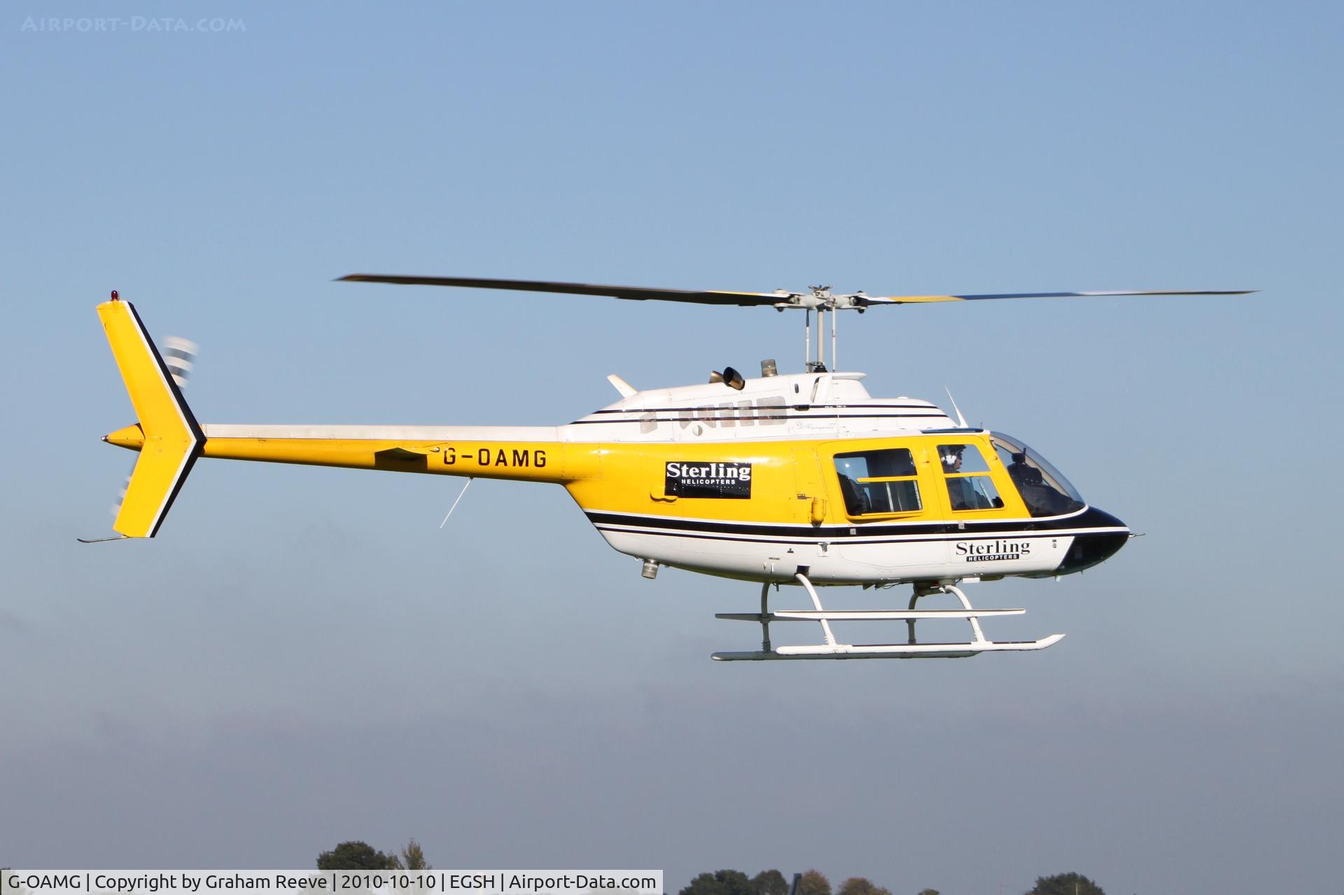 G-OAMG, 1980 Bell 206B JetRanger III C/N 2901, Landing at Norwich.