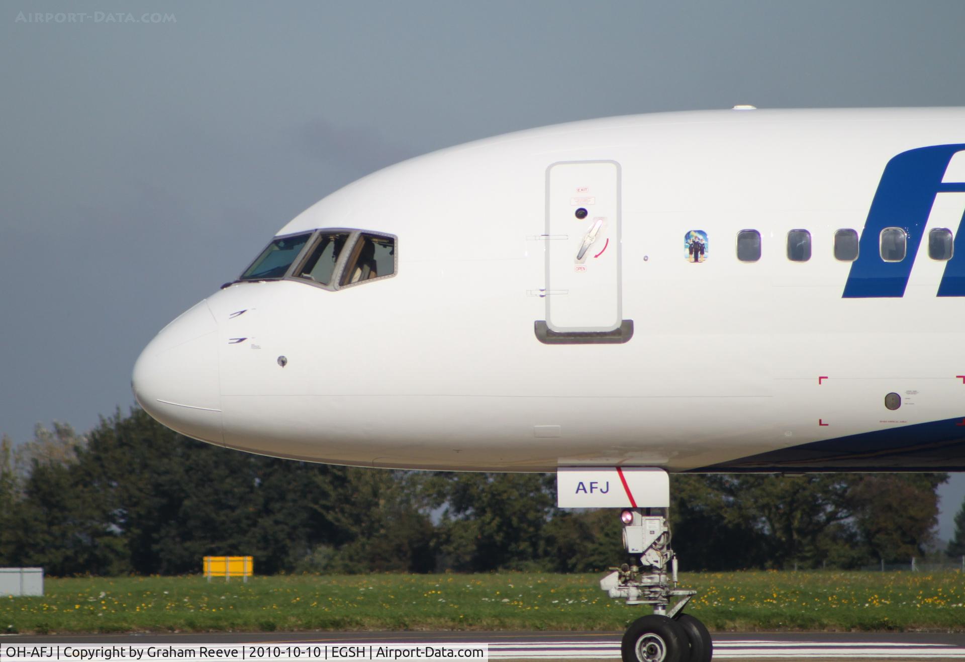 OH-AFJ, 1994 Boeing 757-28A C/N 26269, About to depart from Norwich.