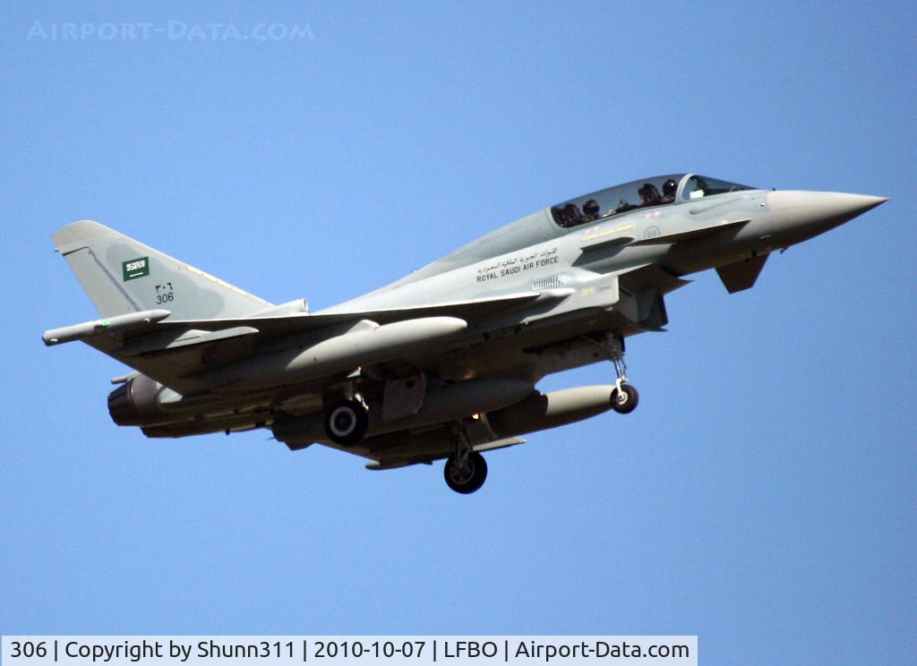 306, 2010 Eurofighter EF-2000 Typhoon T C/N CT006/BT023/246, Landing rwy 14L for refuelling on ferry flight to Saudi Arabia