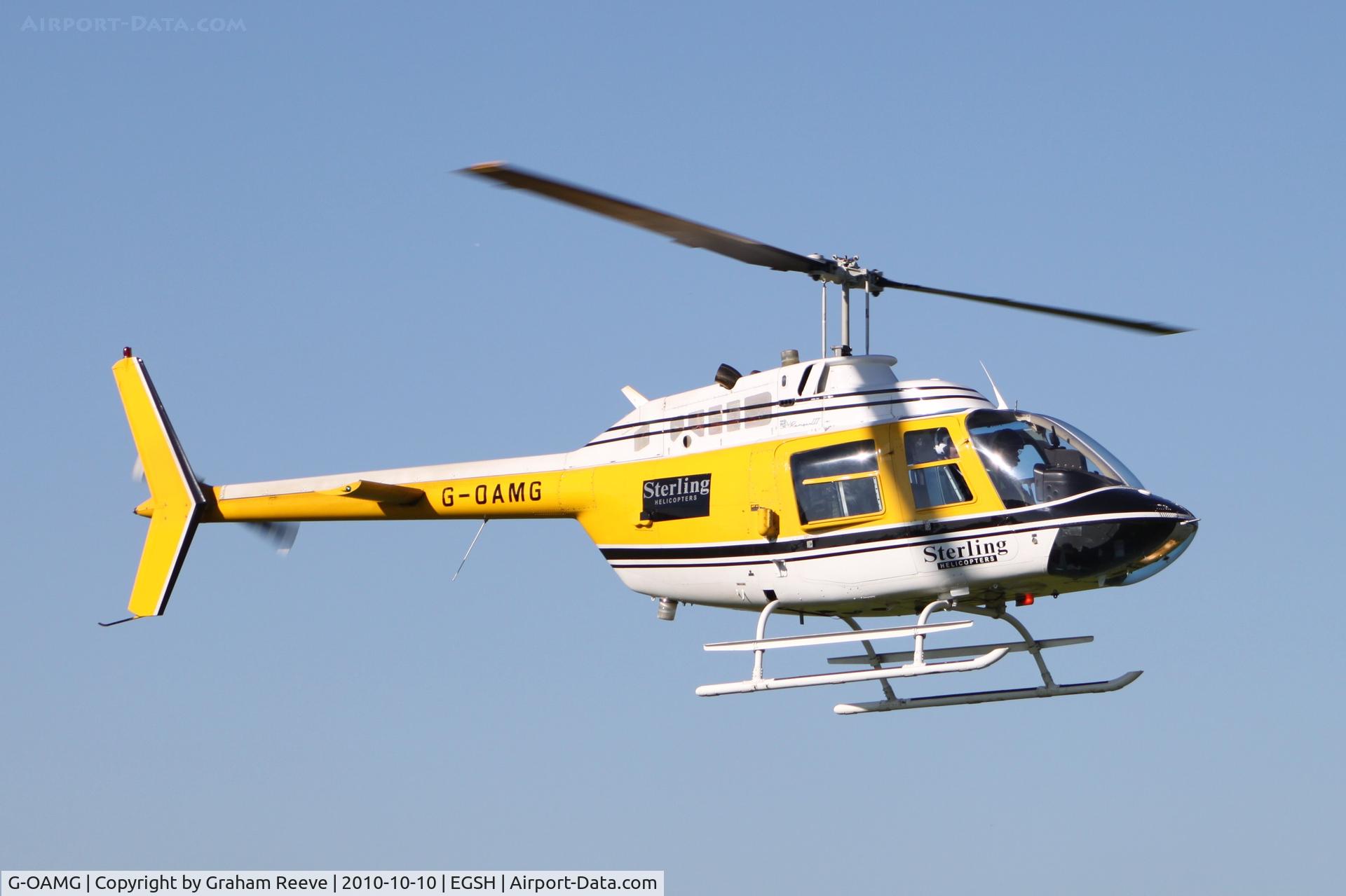 G-OAMG, 1980 Bell 206B JetRanger III C/N 2901, Landing at Norwich.