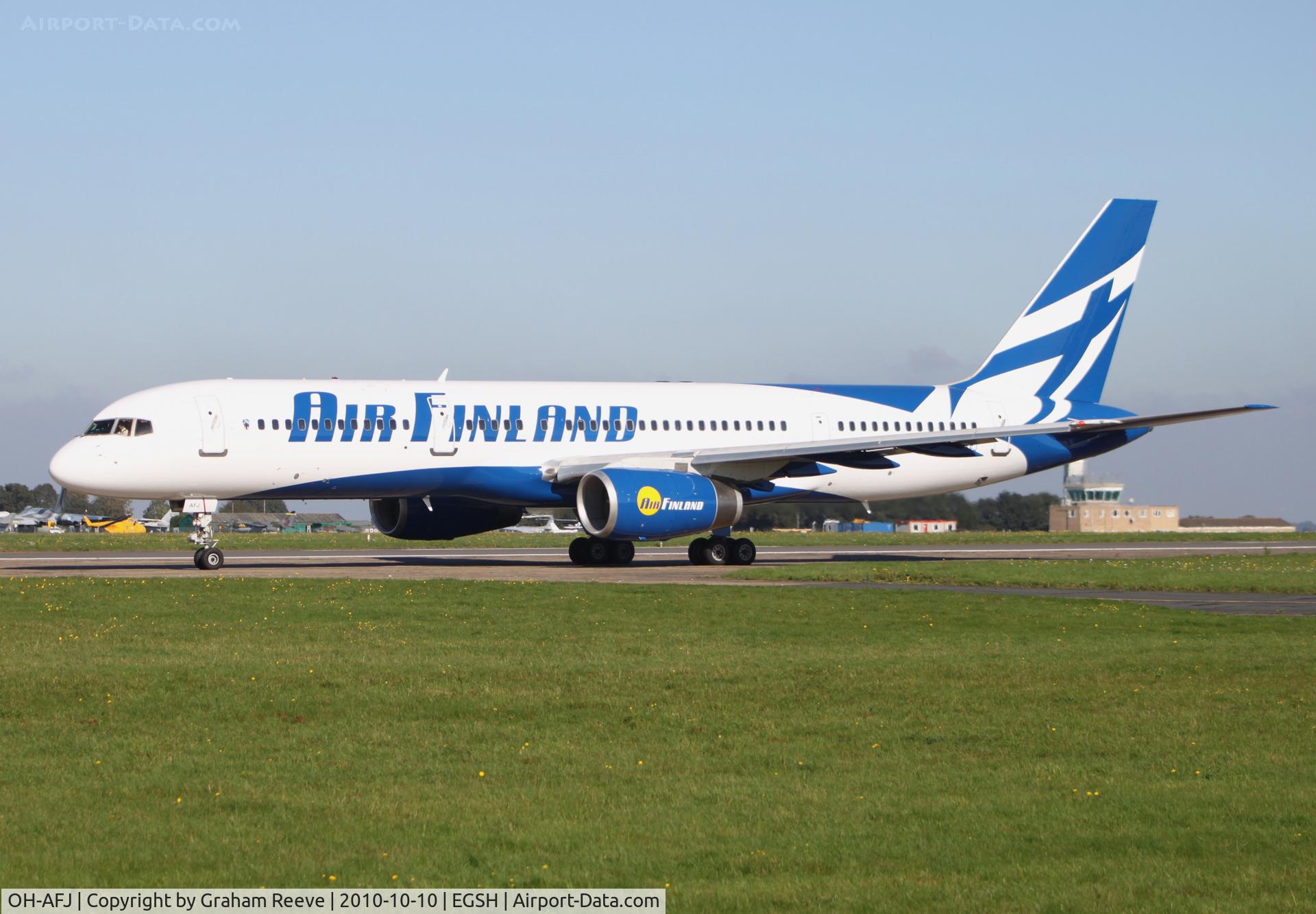 OH-AFJ, 1994 Boeing 757-28A C/N 26269, About to depart in new colour scheeme.
