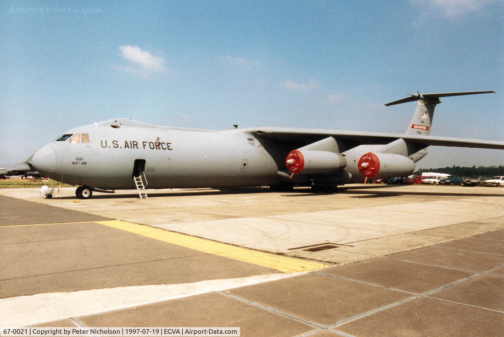 67-0021, 1967 Lockheed C-141B Starlifter C/N 300-6272, C-141B Starlifter of 155th Airlift Squadron Tennessee Air National Guard on display at the 1997 Intnl Air Tattoo at RAF Fairford.