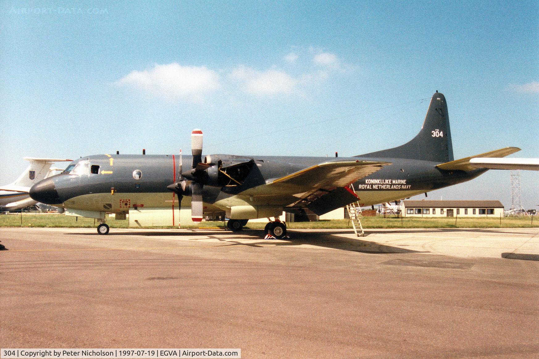 304, Lockheed P-3C Orion C/N 285E-5750, P-3C Orion, callsign Royal Netherlands Navy 368, of 320 Squadron at Valkenberg on display at the 1997 Intnl Air Tattoo at RAF Fairford.