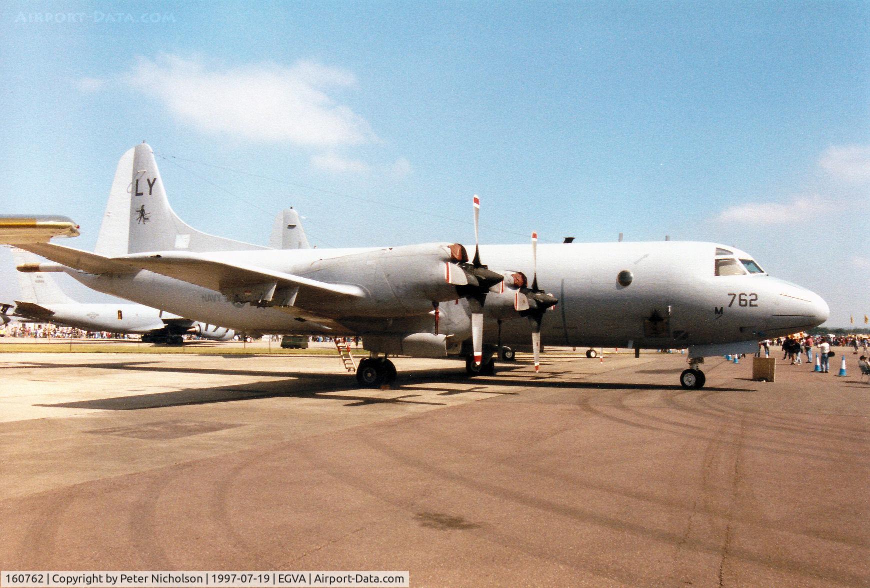 160762, Lockheed P-3C Orion C/N 285A-5671, P-3C Orion, callsign Navy Lima Yankee 925, of Patrol Squadron VP-92 on display at the 1997 Intnl Air Tattoo at RAF Fairford.