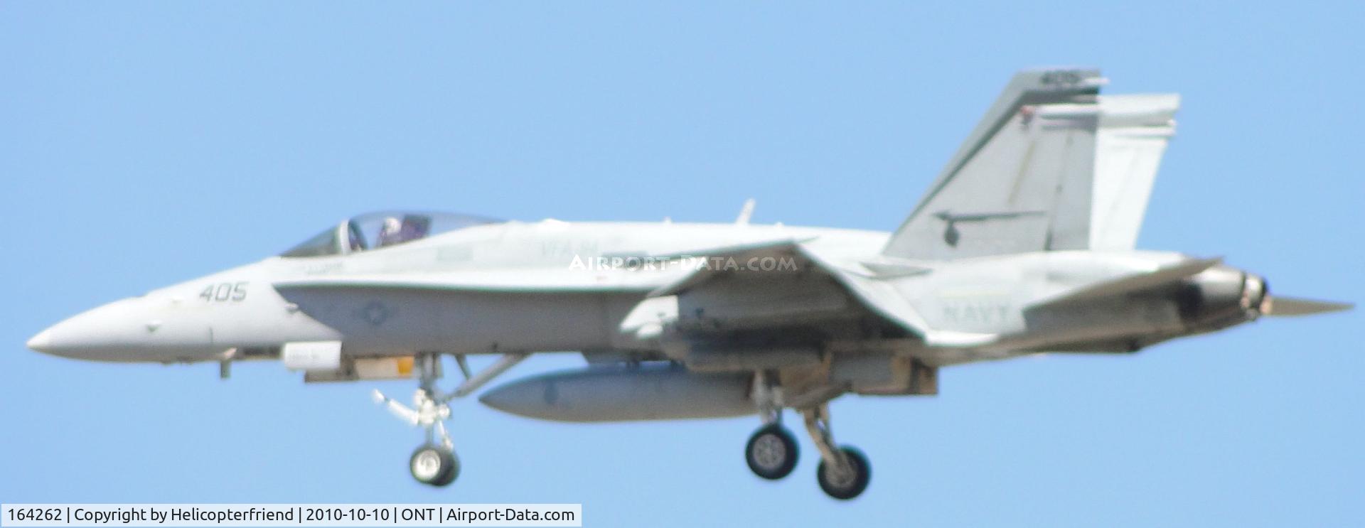 164262, 1991 McDonnell Douglas F/A-18C Hornet C/N 1025, Part of a four man flight for the races at Fontana, on final for runway 26R and from Squadron VFA-94