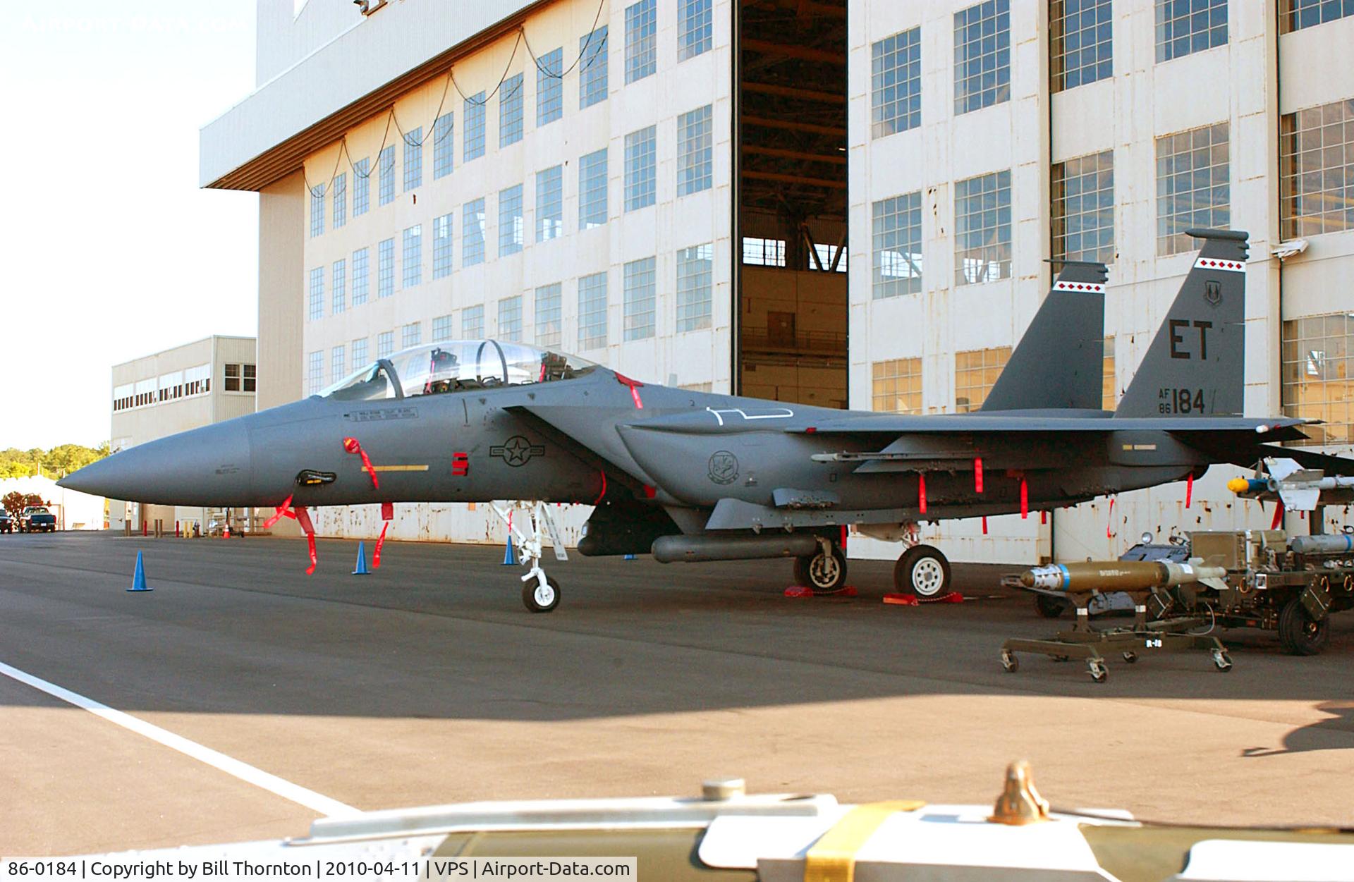 86-0184, 1986 McDonnell Douglas F-15E Strike Eagle C/N 0987/E002, An F-15E Strike Eagle, assigned to the 46th Test Wing, Eglin AFB, Fla. is parked on the north side of the famous  
