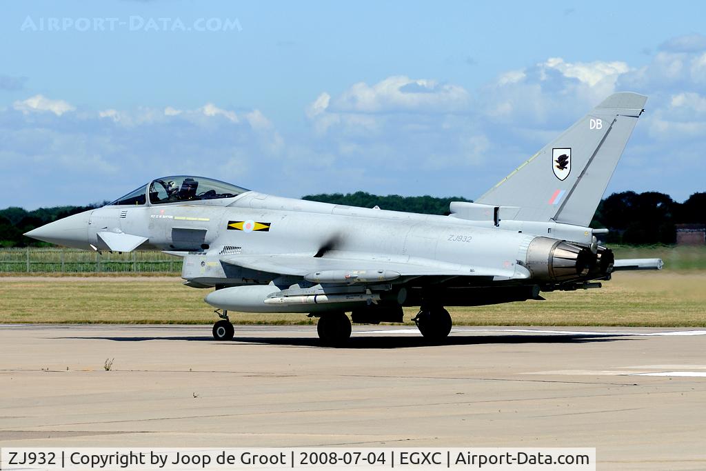 ZJ932, 2006 Eurofighter EF-2000 Typhoon FGR4 C/N 0105/BS023, Note the two Bear and two Badger intercept markings underneath the cockpit.