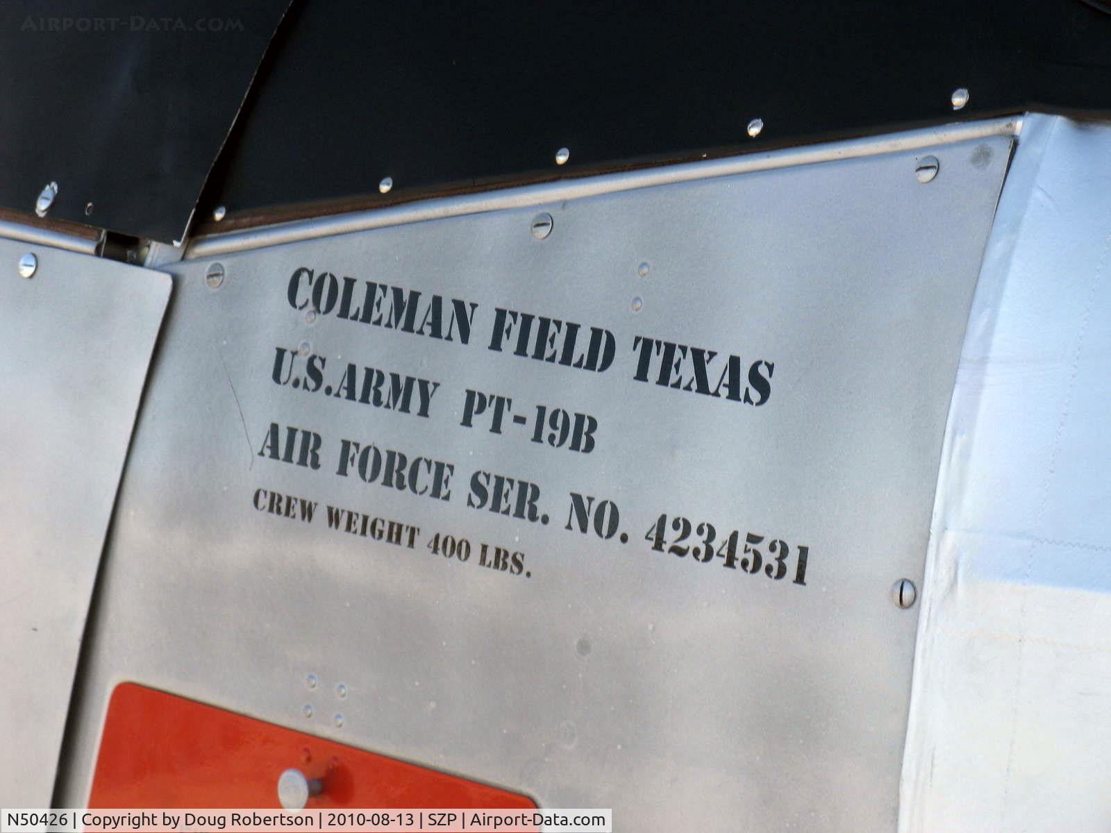 N50426, 1943 Fairchild M-62A-3 Cornell II C/N T43-5197, 1943 Fairchild M-62A CORNEL as PT-19B, Franklin 6-440-5 inverted inline 200 Hp, history data