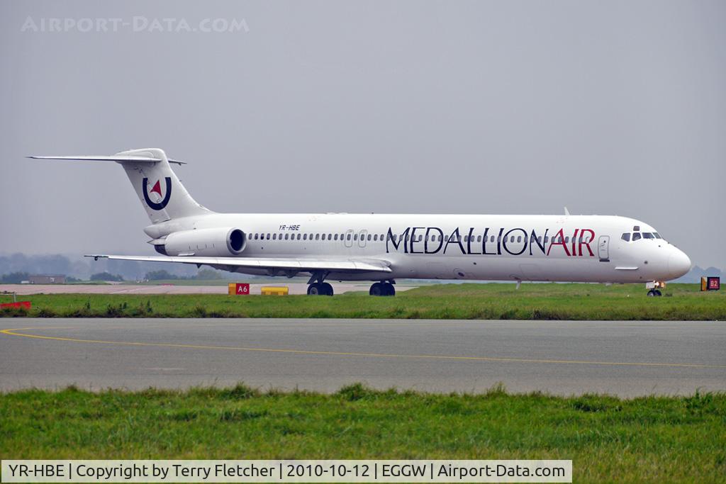 YR-HBE, 1986 McDonnell Douglas MD-83 (DC-9-83) C/N 49396, Medallion Air MD 83 operating Blue Air flight into Luton