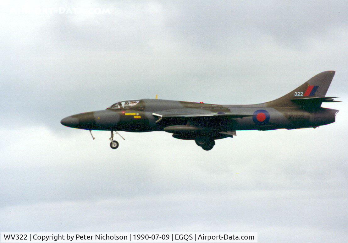 WV322, 1955 Hawker Hunter T.8C C/N 41H-670792, Hunter T.8C of 237 Operational Conversion Unit on final approach to RAF Lossiemouth in the Summer of 1990.
