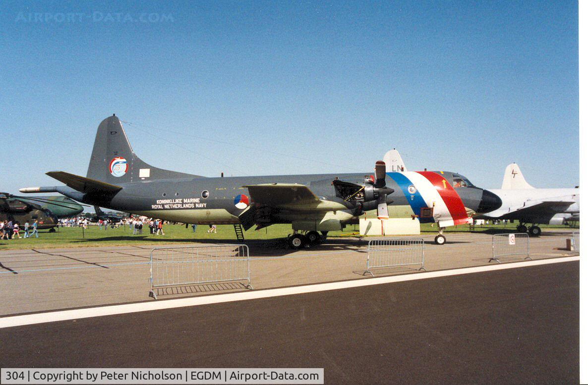 304, Lockheed P-3C Orion C/N 285E-5750, P-3C Orion, callsign NRN 361, of 320 Squadron Royal Netherlands Navy in anniversary markings on display at the 1992 Air Tournament Intnl at Boscombe Down.