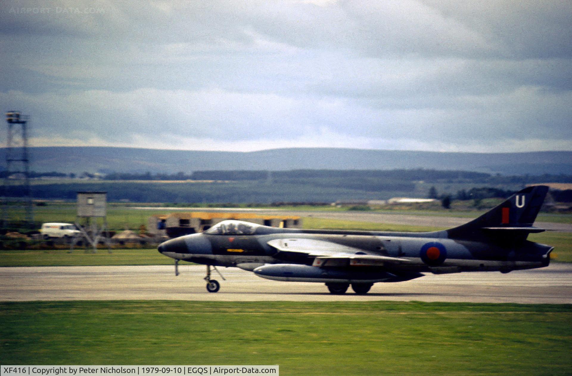 XF416, 1955 Hawker Hunter FGA.9 C/N S4/U/3292, Hunter FGA.9 of 2 Tactical Weapons Unit at RAF Lossiemouth in September 1979.