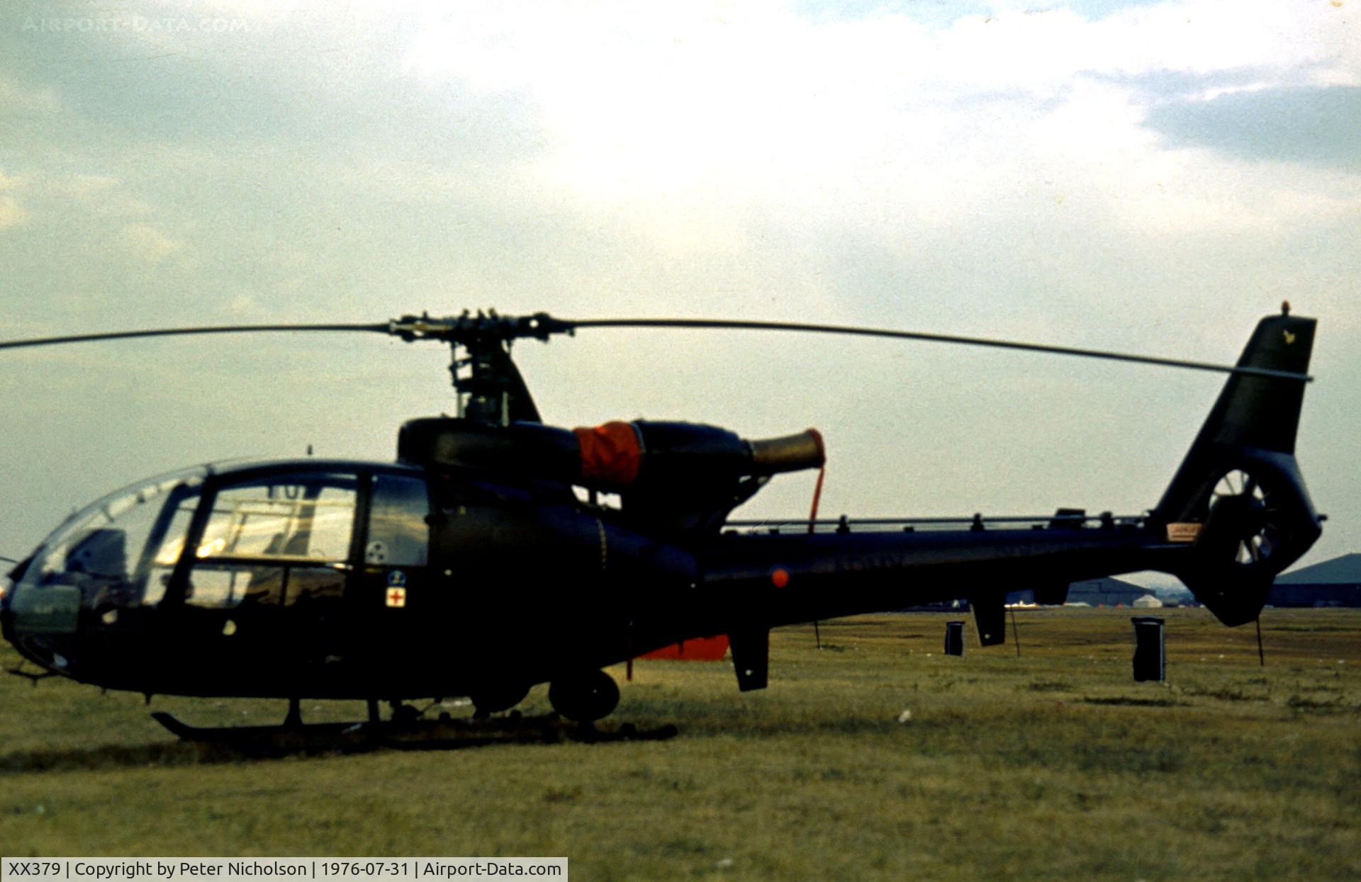 XX379, 1974 Westland SA-341B Gazelle AH1 C/N 1261, Gazelle AH.1 of 2 Flight Army Air Corps on display at the 1976 Intnl Air Tattoo at RAF Greenham Common.