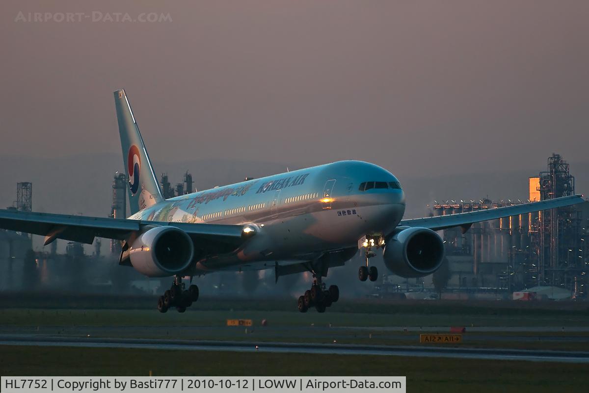 HL7752, 2007 Boeing 777-2B5/ER C/N 34211, Korean Air's new logojet, advertising for the candidature of the Olympic Winter Games 2018 at Pyeongchang, first visit at Vienna.