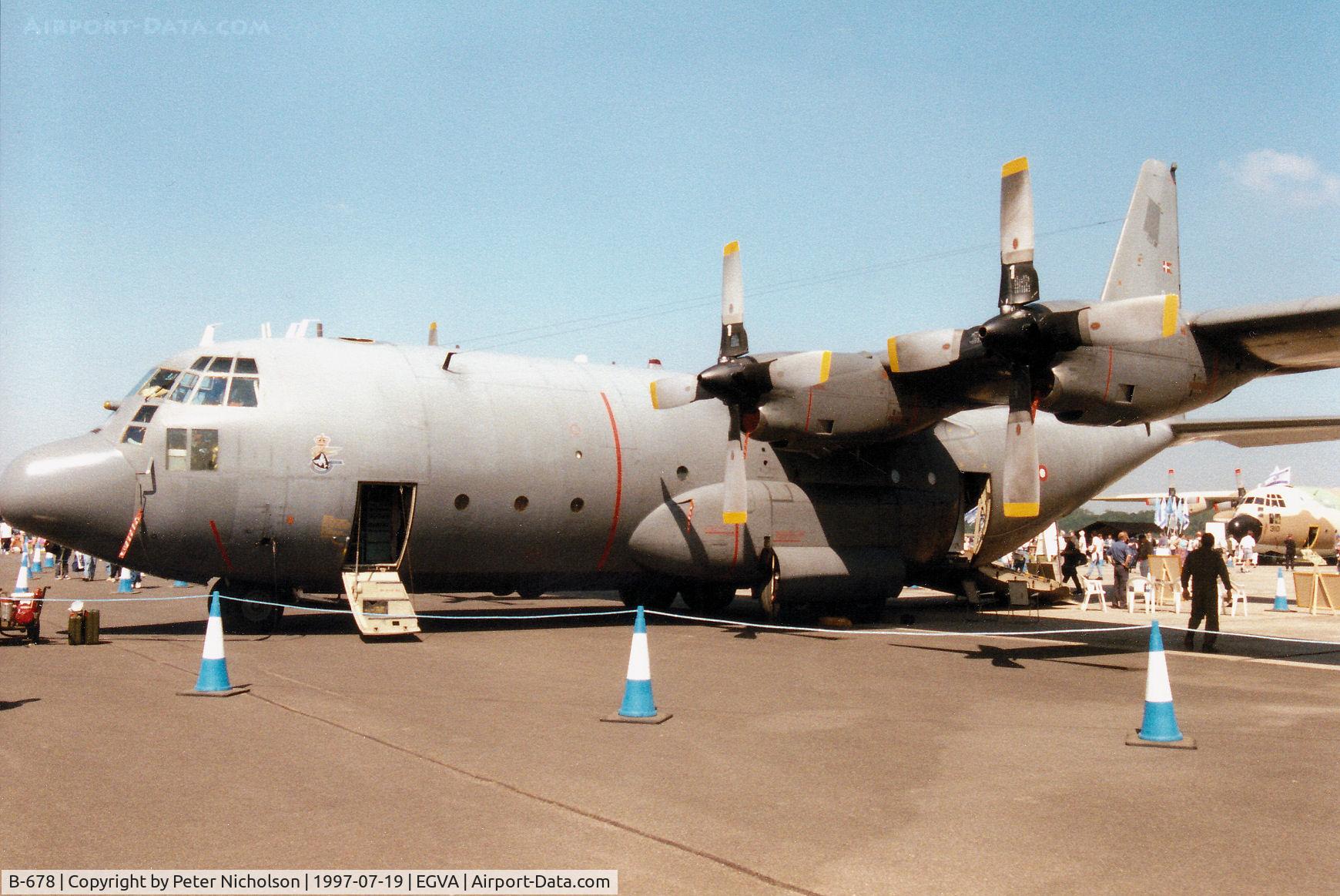 B-678, 1973 Lockheed C-130H Hercules C/N 382-4572, C-130H Hercules, callsign Danish Air Force Bravo 678, of Eskradille 721 at Vaerlose on display at the 1997 Intnl Air Tattoo at RAF Fairford.
