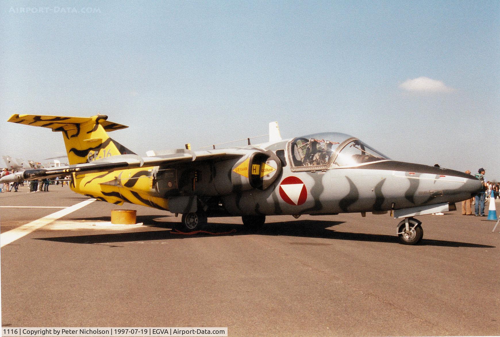1116, Saab 105OE C/N 105416, Austrian Air Force Saab 105OE, callsign Tiger 12, of Fleiger Regiment III on display at the 1997 Intnl Air Tattoo at RAF Fairford.