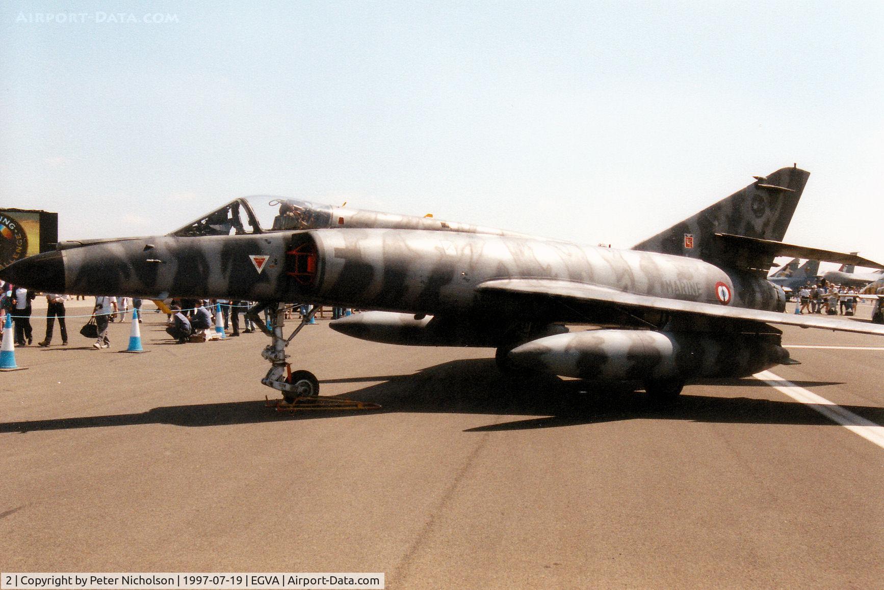 2, Dassault Super Etendard C/N 2, Super Etendard, callsign French Navy 5180, of 11 Flotille on display at the 1997 Intnl Air Tattoo at RAF Fairford.