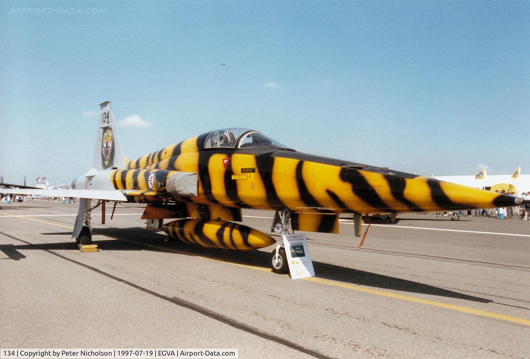 134, 1969 Northrop F-5A Freedom Fighter C/N N.7078, F-5A Freedom Fighter, callsign Norwegian 5002 Bravo, of 336 Skv Royal Norwegian Air Force based at Rygge Airbase on display at the 1997 Intnl Air Tattoo at RAF Fairford.