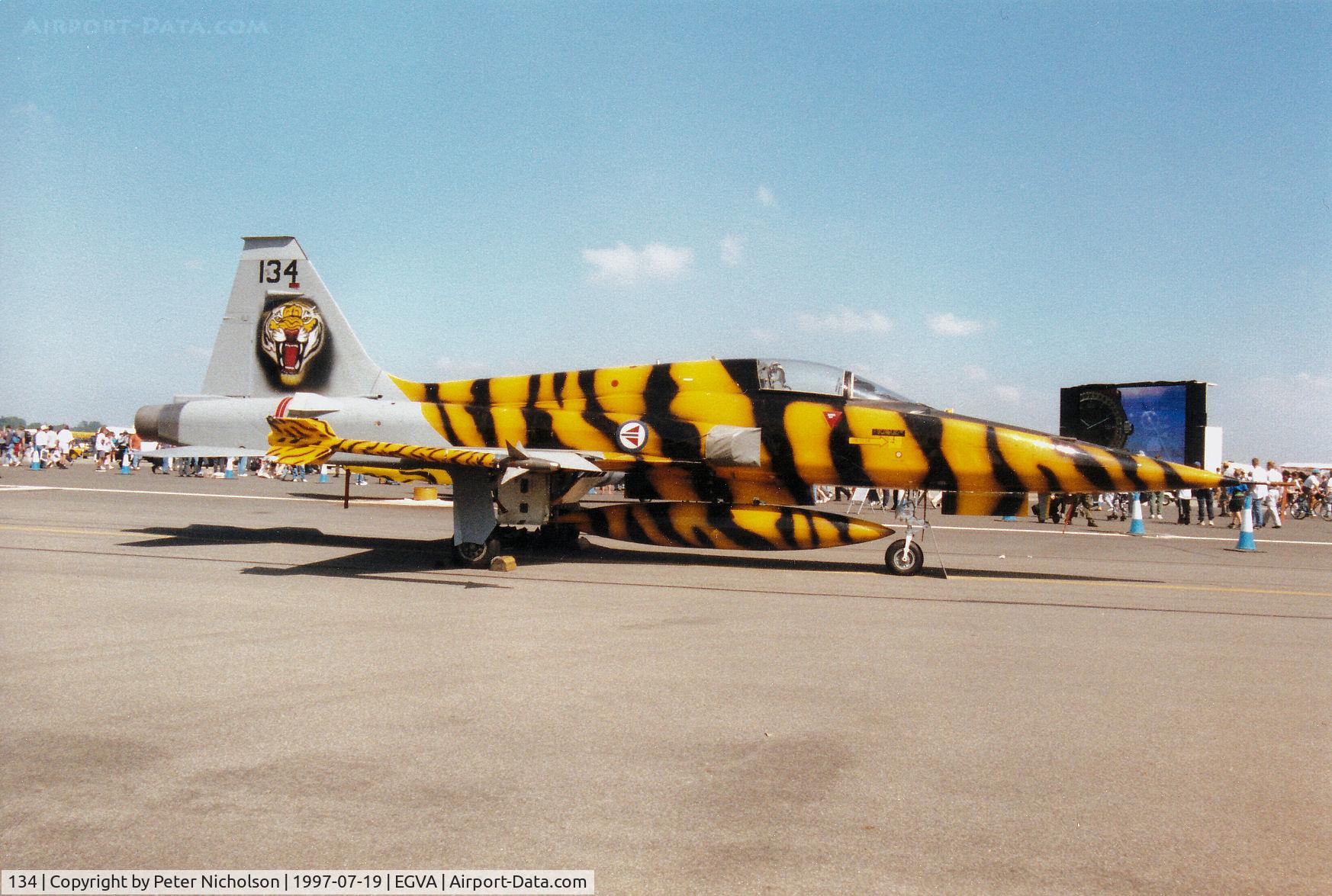 134, 1969 Northrop F-5A Freedom Fighter C/N N.7078, Another view of the Rygge based F-5A of the Royal Norwegian Air Force on display at the 1997 Intnl Air Tattoo at RAF Fairford.