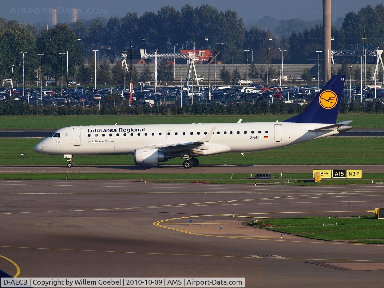 D-AECB, 2009 Embraer 190LR (ERJ-190-100LR) C/N 19000332, Taxi to the runway 18L for take off.