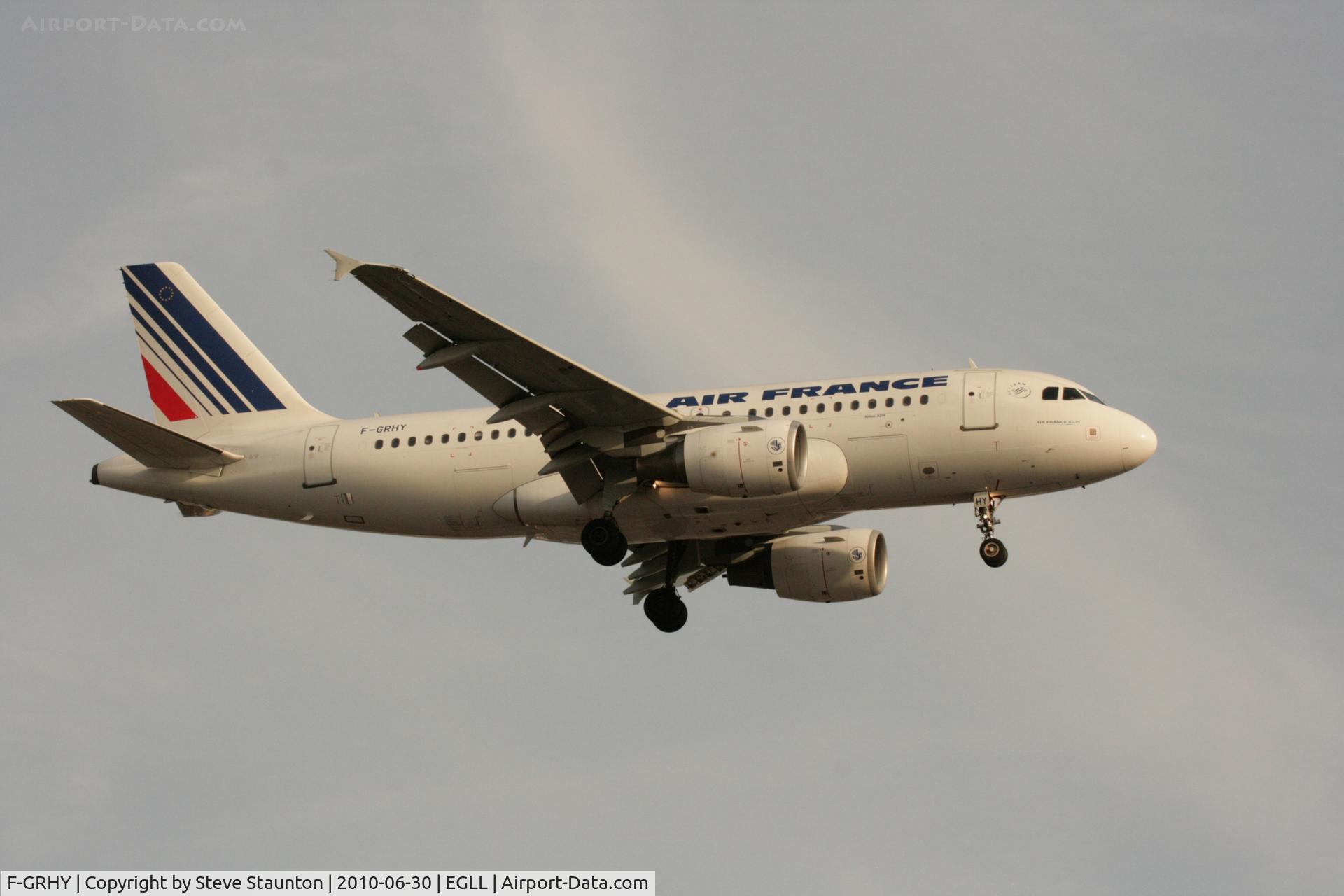 F-GRHY, 2001 Airbus A319-111 C/N 1616, Taken at Heathrow Airport, June 2010