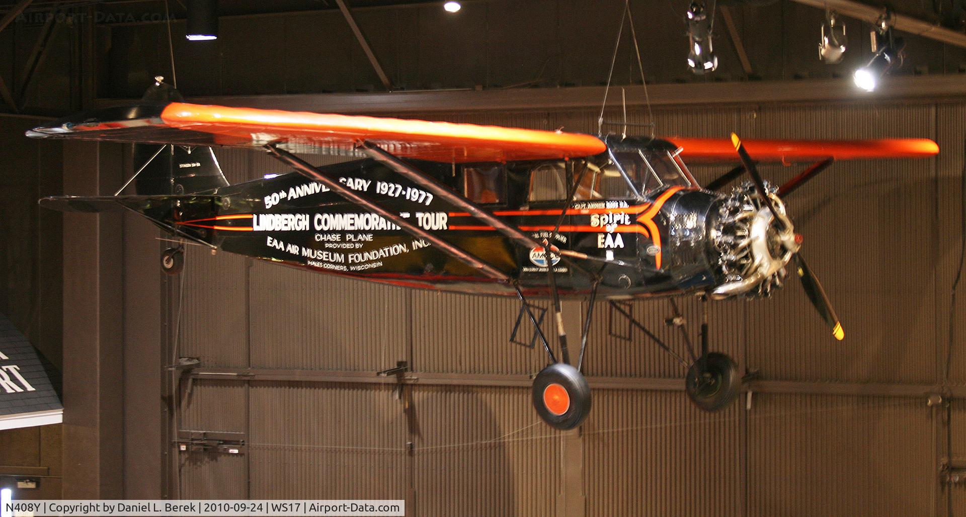N408Y, 1932 Stinson SM-8A Junior C/N M-4243, This aircraft took place in the 1977 Lindbergh Tour; it currently resides near the EAA Ryan NYP replica.